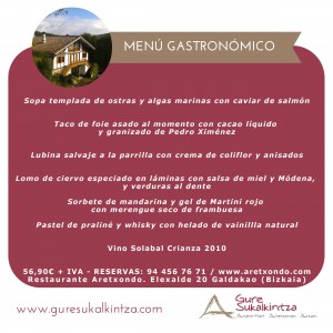 Menú Gastronómico restaurante Aretxondo