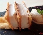 Receta: Milhojas de Caranegra y castañas con helado de almendra tostada