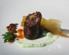 Receta: Morcilla de foie grass y hongos con cristal de pimientos y puerro ahumado